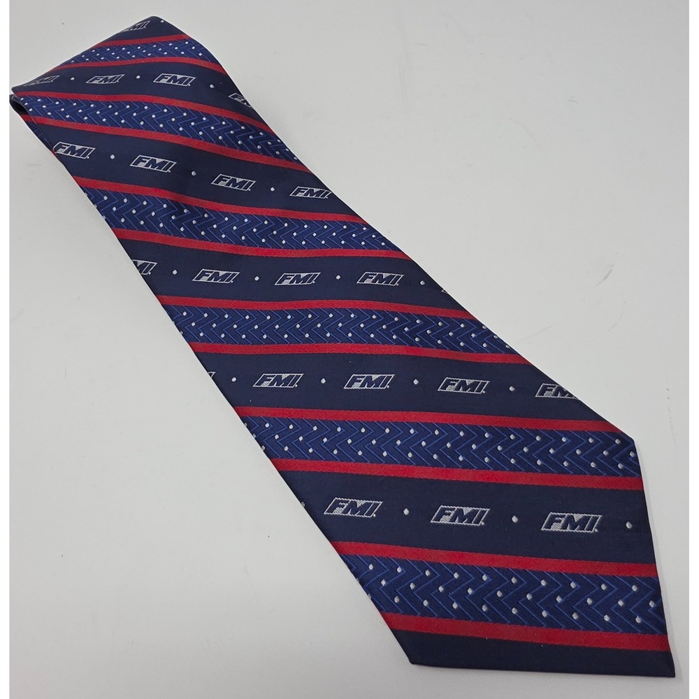 Design By Anthony Tie Men's Red Blue FMI Logo Classic Striped Polka Dot